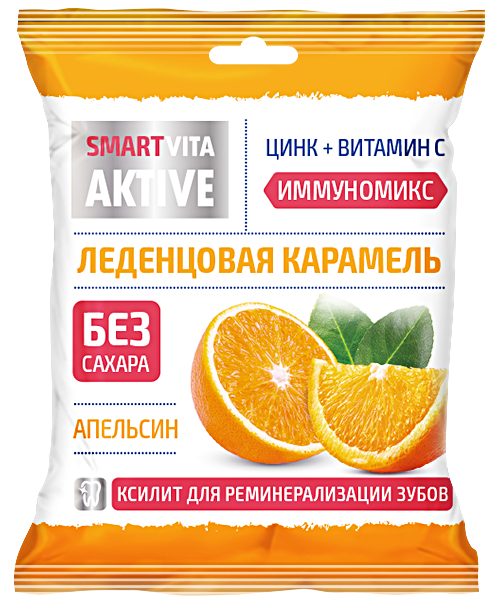 Леденцовая карамель без сахара с цинком и витамином С со вкусом апельсина 60г