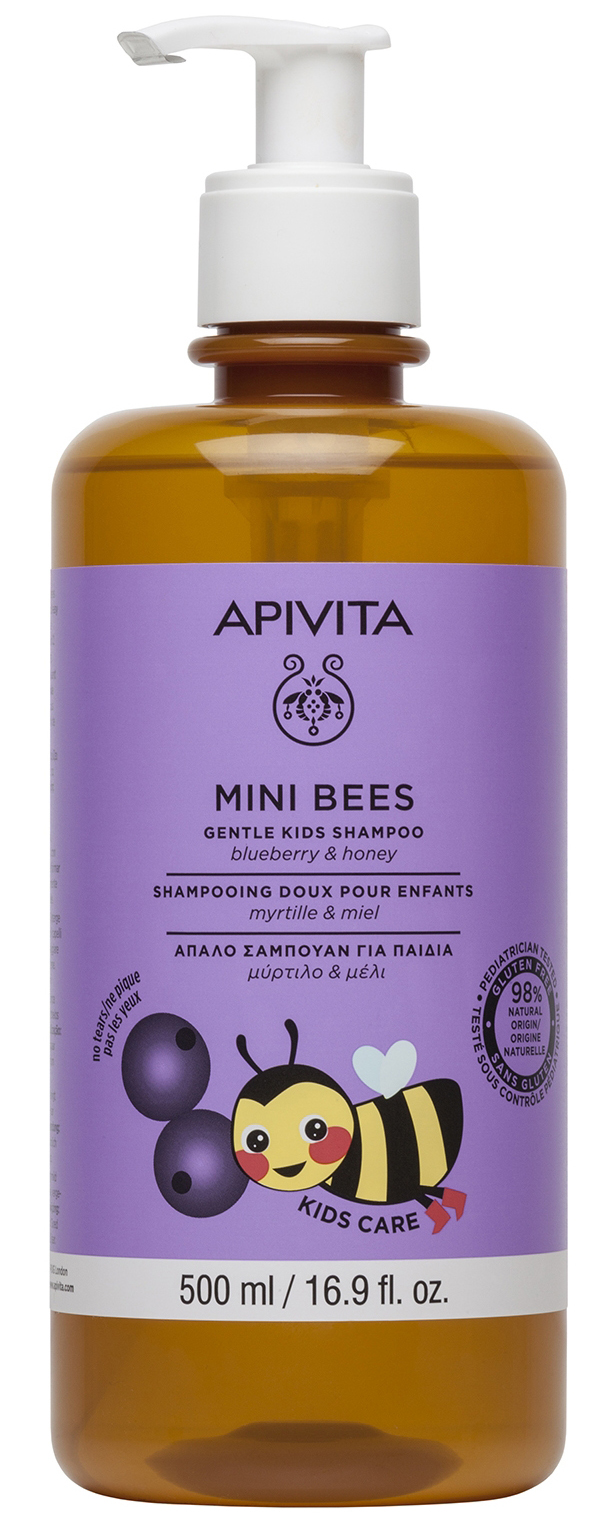Mini Bees детский шампунь для волос с черникой и медом нежный 500мл Апивита Маленькие пчелки