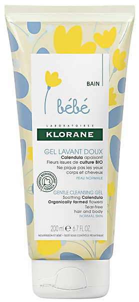 Bebe мягкий пенящийся гель для волос и тела с физио календулином 200мл Klorane (Клоран)