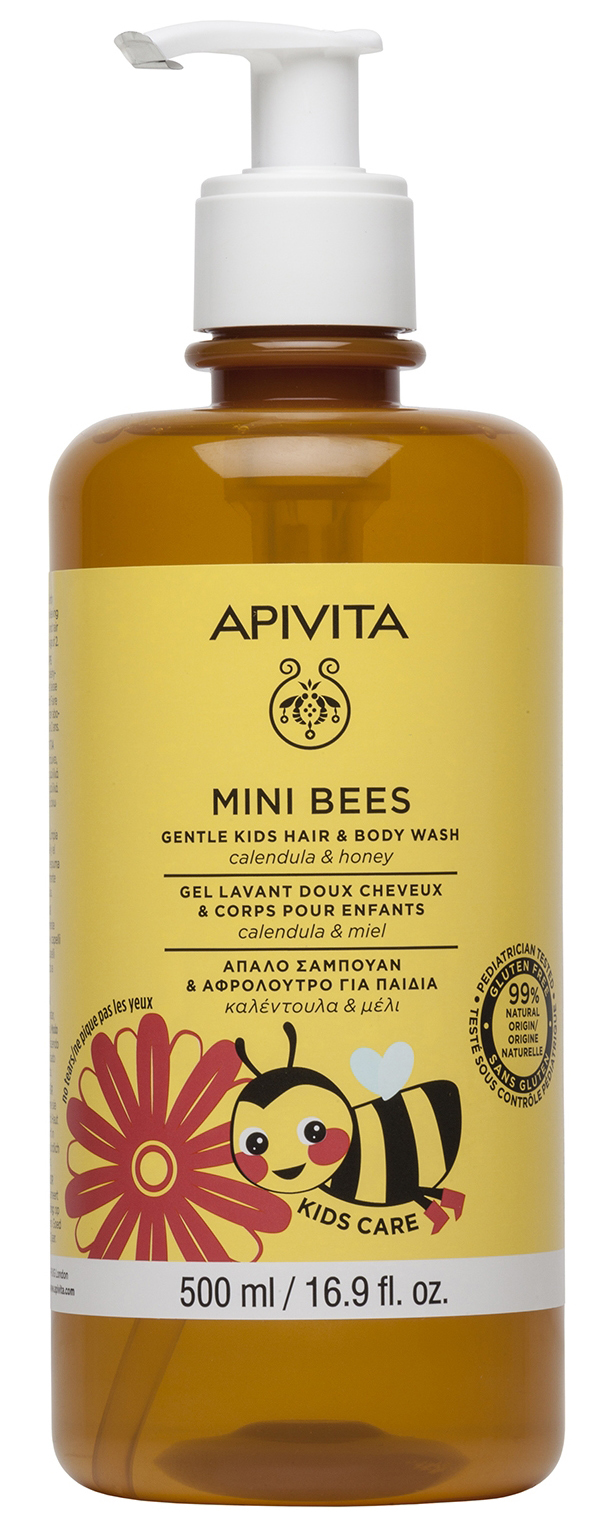 Mini Bees детский гель для тела и волос с календулой и медом нежный очищающий 500мл Апивита Маленькие пчелки