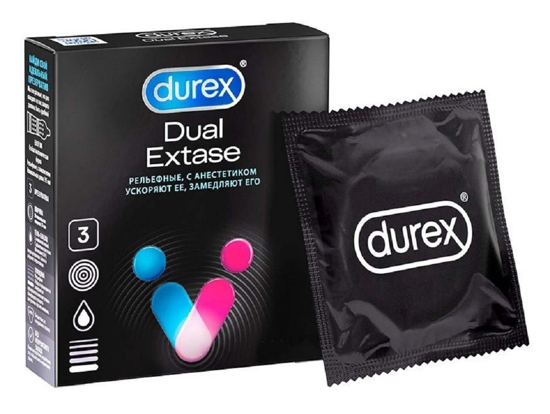 Презервативы Durex Dual Extase N3 рельефные с анестетиком