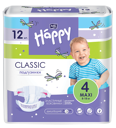 Подгузники bella baby Happy classic Maxi 8-18кг N12