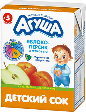 Сок Агуша яблоко-персик с мякотью с 5 мес., 200мл