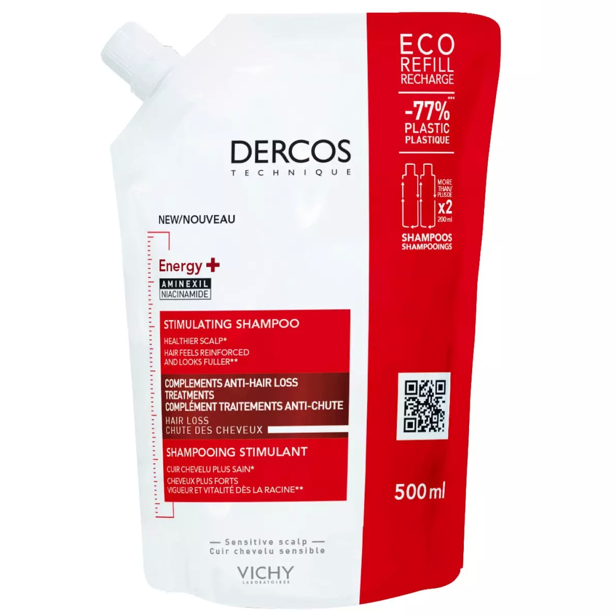 Dercos Energy+ шампунь против выпадения волос 500мл сменный блок Виши Деркос