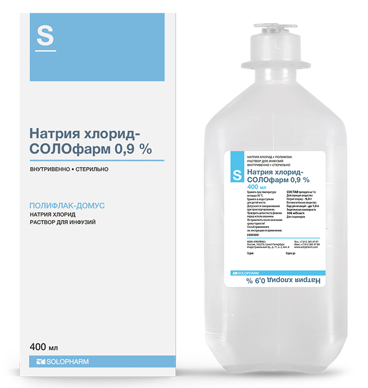 Натрия хлорид-солофарм р-р д/инфузий фл 0,9% 400мл N1