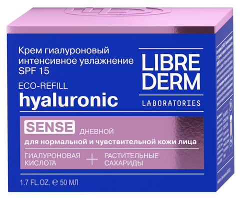 Eco-refill гиалуроновый крем интенсивное увлажнение SPF15 дневной для нормальной и чувствительной кожи 50мл Либридерм