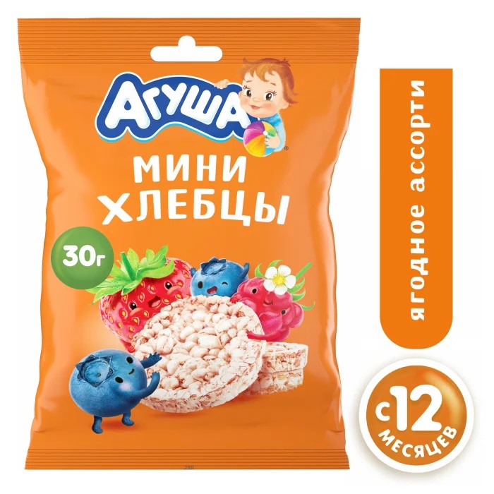 Мини-хлебцы Агуша ягодное ассорти с 12 мес., 30г