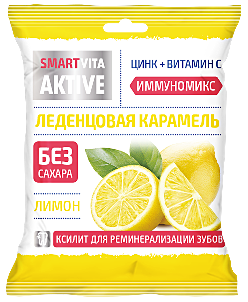 Леденцовая карамель без сахара с цинком и витамином С со вкусом лимона 60г